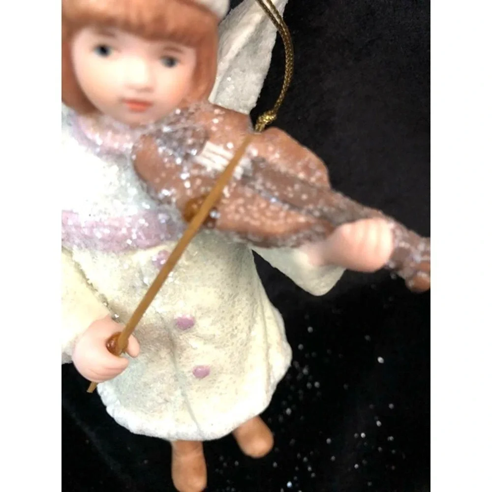 Christmas Angel Plays Violin Ornament Porcelain 5 x 3 Detailed Original Box Xmas